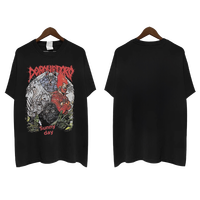 Camiseta de Hombre con Estampado de Anime Alien Beast Magic City, Cuello Redondo, Manga Corta, Algodón Puro, Estilo Retro Holgado, Camiseta Moderna