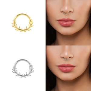 ROXI 8mm S925 Sterling Silver Leaf Branch <b>Nose</b> Hoop <b>Ring</b> Hoop <b>Septum</b> <b>Nose</b> <b>Ring</b> - Product Image 6