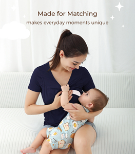 Pajamas Stock Clearance Sale <b>Women's</b> Blue <b>Short</b> Sleeve Nursing Top Casual Breathable Knitted Maternity Wear Ready Stock - Product Image 5