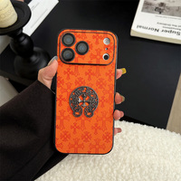 Coque de téléphone pour iPhone 17 Air avec film de protection d'objectif, chrome orange, tendance, marque Apple, 16 15 14 Pro Max, cœur, 13 Plus, coque de téléphone portable