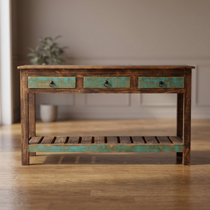 Industrial Vintage Modern Pattern <b>Console</b> <b>Table</b> 2 Drawers Antique Design Reclaimed Wood Living Room Office Villa Durable Iron - Product Image 3
