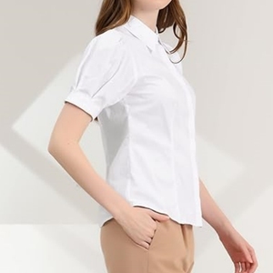 Camisa de <span class=keywords><strong>Mujer</strong></span> con Botones, Manga Abullonada, Cuello Camisero, Manga Corta, Blusa de Trabajo, Uniforme de Moda para <span class=keywords><strong>Camarera</strong></span> de Bar - Product Image 4