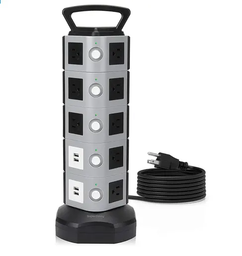 18 Outlet Surge Protector Power Bar Tower Extension Cord Universal Fast Charging Multi Socket