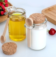 Botol Kaca Bulat 100ml 250ml 350ml untuk Garam Mandi, Wadah Penyimpanan Makanan, dan Pengalengan dengan Sendok Kayu dan Tutup Gabus