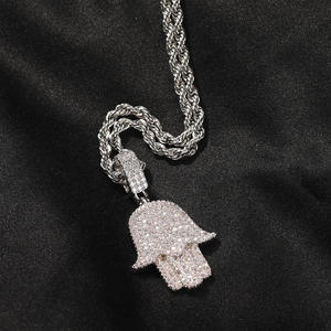 Joyería turca de alta calidad para mujer, colgante de mano de Hamsa, amuleto de la suerte, Micro pavé CZ, Collar chapado en plata, cadena de eslabones cubanos - Product Image 1