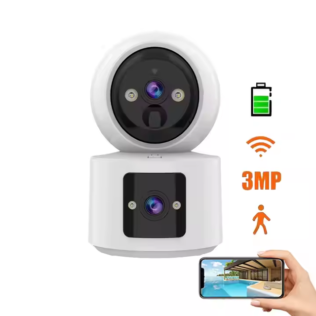 3MP HD Dual Lens One Click Calk Two Way Audio Cloud Storage Wireless Rechargeable Battery Indoor WiFi Camera