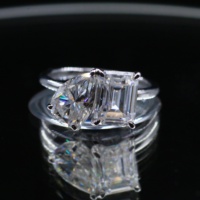 Bague de fiançailles Toi et Moi en argent sterling 925 avec deux pierres, taille poire 6x9mm et taille émeraude 6x8mm, bijoux pour femme