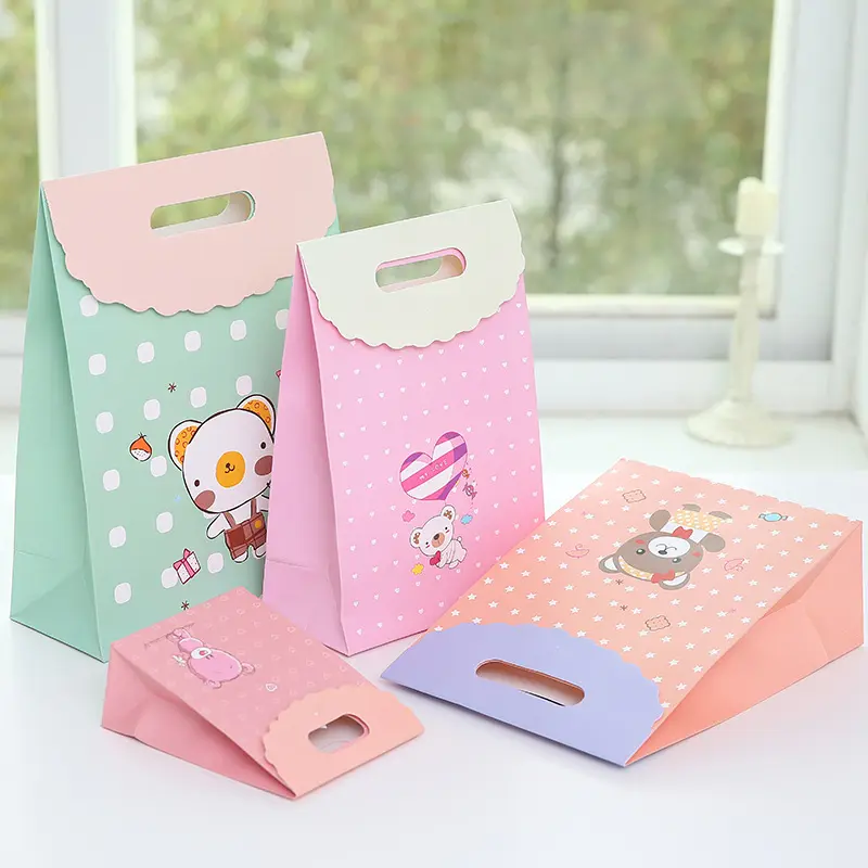 Bolsa de papel infantil de melão, bolsa de desenho animado para festa de aniversário infantil com 12 peças de sacos de papel com adesivos para doces