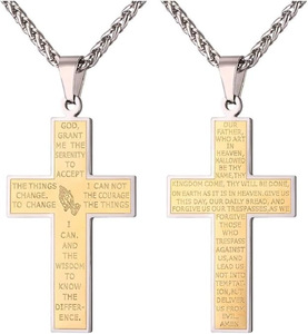 Paslanmaz Çelik Altın Rengi Hristiyan Kahve Çekirdeği Zincirli Takı İsa Haçı Kolye - Product Image 3