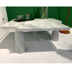 Mesas de centro de lujo para sala de estar, juegos de mesa de centro de mármol de cararra blanca, diseño único, patas de piedra irregulares personalizadas