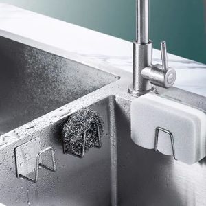 Support à éponges en acier inoxydable pour évier de cuisine, avec fixation adhésive, aucun perçage requis pour les éponges et les tampons à récurer - Product Image 1