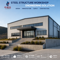 Atelier d'usine en structure métallique ZhongShengDa, bâtiment moderne avec auvent d'entrée en verre, panneaux bicolores, cadre de portique préfabriqué