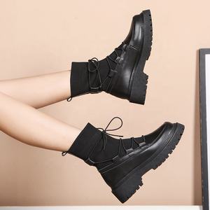 Botines de Cuero Negro de Alta Calidad para Mujer, Primavera/Otoño, con Cordones, Punta Redonda, Suela Gruesa, Cómodos y Transpirables - Product Image 5