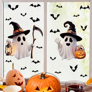 Venta al por mayor de fábrica: Adhesivos estáticos de Halloween para ventanas con fantasmas, <span class=keywords><strong>brujas</strong></span>, calabazas y murciélagos, decoración de cristal para fiestas de Halloween - Product Image 3