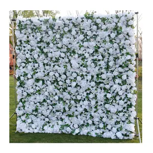 Artificial customize square pure white 3D 5D green Faux leaf rose flower backdrop panel flower wall for wedding decor background