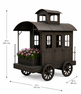 Chariot à fleurs vintage en métal artisanal, chariot de jardin rustique, présentoir floral, décoration de jardin extérieur, patio, maison - Product Image 4