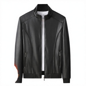 Genuine Leather Men's Plush Thick Casual Autumn Trench Coat Zipper <b>Yarn</b> Dyed Middle-aged Trendy Dad Outfit - Product Image 3
