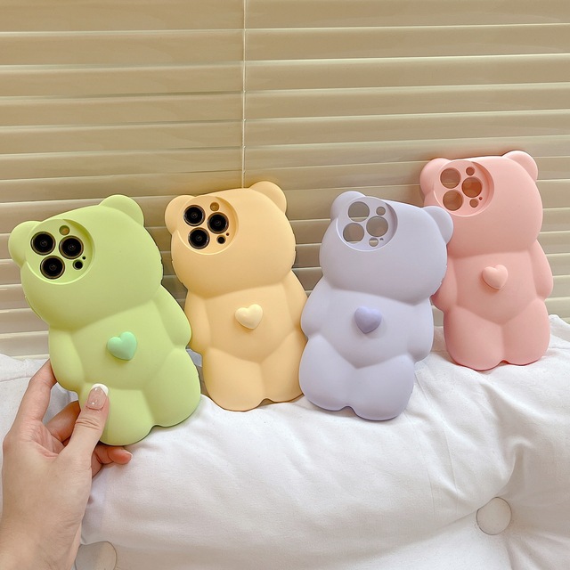 New Skin Feeling Creative Cartoon 3D Bear Collection with Love Tail Phone Case for iPhone 16 15 14 13 TPU Shockproof Case