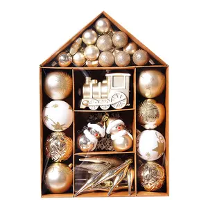 Kersthuis Schilderij Gegalvaniseerde Cadeau Tas Kerstboom Opknoping Ornament Kerstbal 70-delige Set