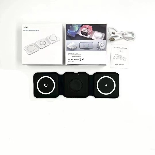 Universal Magnetic 3 in 1 Foldable Wireless Charger for Iphone/earphone/watch Fast Charging Portable Wireless Chargers