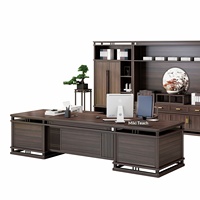 LBZ-347X Nouveau bureau de direction et bibliothèque combinés de style chinois, bois noir et or, bois massif, personnalisable avec tiroirs