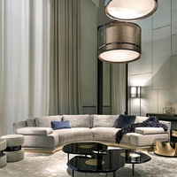 Sofá Seccional Semi Arqueado de Terciopelo de Lujo Italiano de Alta Gama, Muebles de Diseño con Marco Dorado para Villa, Sala de Estar, KTV