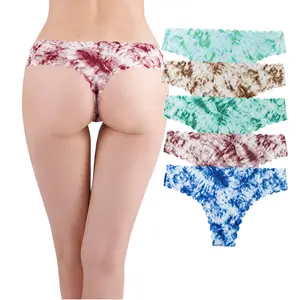 Seamless Ombre Tie Dye Laser Cut One Piece Lingerie Ice Silk Bikini Panties Bulk Women Underwear Panties Trunk Thong Underwear