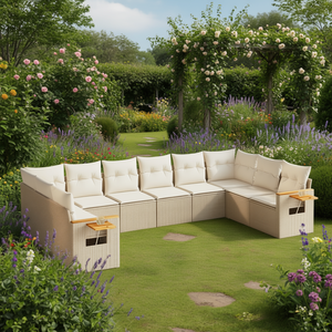 Ensemble de canapés de jardin beige en rotin, mobilier d'extérieur avec coussins, 6 places, design contemporain - Product Image 2