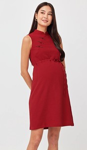 <span class=keywords><strong>Robe</strong></span> <span class=keywords><strong>de</strong></span> maternité et d'<span class=keywords><strong>allaitement</strong></span> rouge, col bateau, sans manches, coupe trapèze, longueur genou, respirante, anti-allergique, écologique, pour l'été - Product Image 5