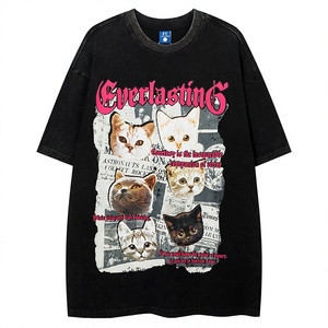 T-shirt da uomo YPRS in cotone traspirante a maniche corte, stile streetwear, design retrò con motivo a giornale, vestibilità rilassata e oversize - Product Image 1