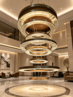 Lampu Gantung Kristal Spiral Modern Besar dari Baja Tahan Karat, Lampu Hias Cincin Mewah Custom LED, Garansi 2 Tahun, untuk Lobi Hotel dan Villa