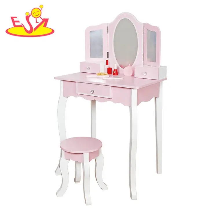 High Quality Makeup Pretend Play Set Wooden Dressing Table Toy For Kids W08H198