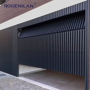 Puerta de Garaje Automática Rogenilan Villa, Rejilla de Aluminio Negra, Rejillas Modernas, Persianas, Puertas de Garaje con Puertas Peatonales - Product Image 1