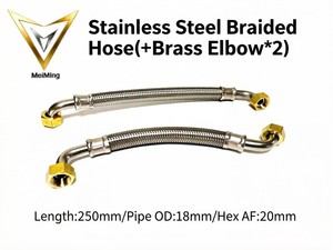 Tuyaux de raccordement pour climatiseur central L250mm DN18 Coude à écrou en laiton*2 G3/8 Tuyaux flexibles tressés HVAC SUS304 OEM/MeiMing HB2E3 - Product Image 1