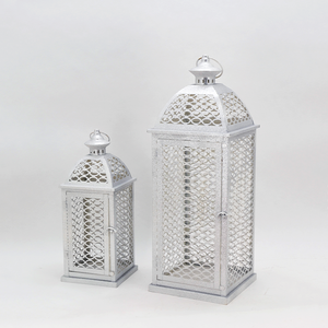 Decor White Metal <strong>Candle</strong> <strong>Lanterns</strong> Set of 2 <strong>Lanterns</strong> Decorative Modern Farmhouse <strong>Lantern</strong> - Product Image 2