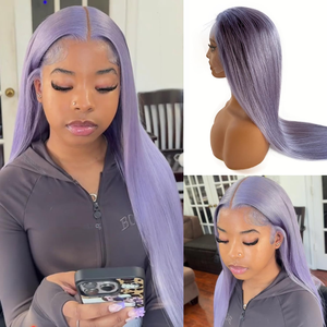 Pelucas Frontales de Encaje de Color Morado Claro Transparente HD de 13x6, Cabello Humano Pre-Encolado, Sin Nudos Decolorados, Completamente Lisas - Product Image 1