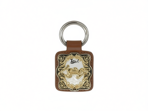 Zinc Alloy White And Gold Square Keychain Embossing Printing Metal Key Chain - Product Image 1