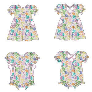 Robe pour filles, imprimé lapin de Pâques décontracté personnalisé, respirant, barboteuse bébé, vente en gros, jolie tenue assortie pour sœurs - Product Image 1