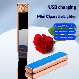 <span class=keywords><strong>Briquet</strong></span> long personnalisé avec logo, rechargeable, créatif, coupe-vent, ultra-fin, en métal, allume-cigare moderne à batterie - Product Image 3
