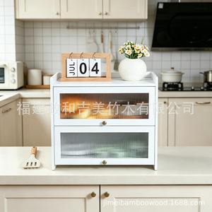 Kiyu Bamboo Double Layer Bread <b>Box</b> With <b>Glass</b> Door Kitchen Storage For Bread Pastry - Product Image 1