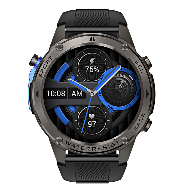 DM56 GPS Smartwatch with Amoled Screen for Men Rugged Outdoor Sport Fitness Waterproof and Location Tracking Silicone Band