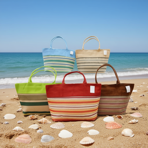 Borsa da spiaggia in paglia PP a righe sottili 56x37x17cm per nuoto e immersioni - Product Image 2