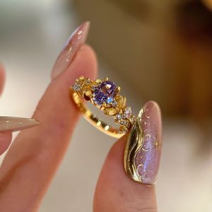 Anillo de Tulipán Morado Hada de las Flores, Plata de Ley S925, Chapado en Oro, Anillo de Lujo de Alta Gama, Estilo Antiguo Exquisito, Incrustaciones, Estilo Hip-Hop - Product Image 3