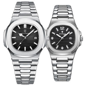 POEDAGAR 613+789 / 613+708 Relojes de Lujo para Mujer y Hombre, Casuales, de Moda, Cuadrados, de Acero Inoxidable, con Calendario, Luminosos e Impermeables - Product Image 5