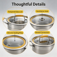 Ensemble de casseroles en acier inoxydable écologiques modernes, avec couvercles en verre, poignées résistantes à la chaleur, compatibles lave-vaisselle