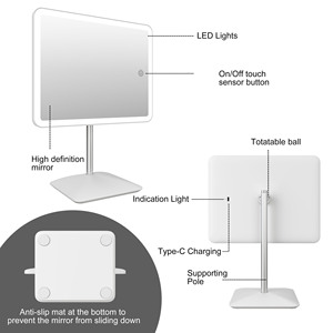 Donne fornitore personalizzato Logo quadrato Make Up ricaricabile da tavolo cosmetico portatile <span class=keywords><strong>specchio</strong></span> per il trucco <span class=keywords><strong>specchio</strong></span> per il trucco con luce a Led - Product Image 6