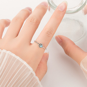 Haifeng Meilong Natural Moonstone Ring Geometric Design Women's Index Finger Jewelry Everyday Wear - Product Image 1