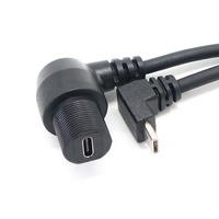 Câble USB C mâle vers femelle à montage sur panneau à 90 degrés avec couvercle étanche, montage à filetage angulaire, câble USB C