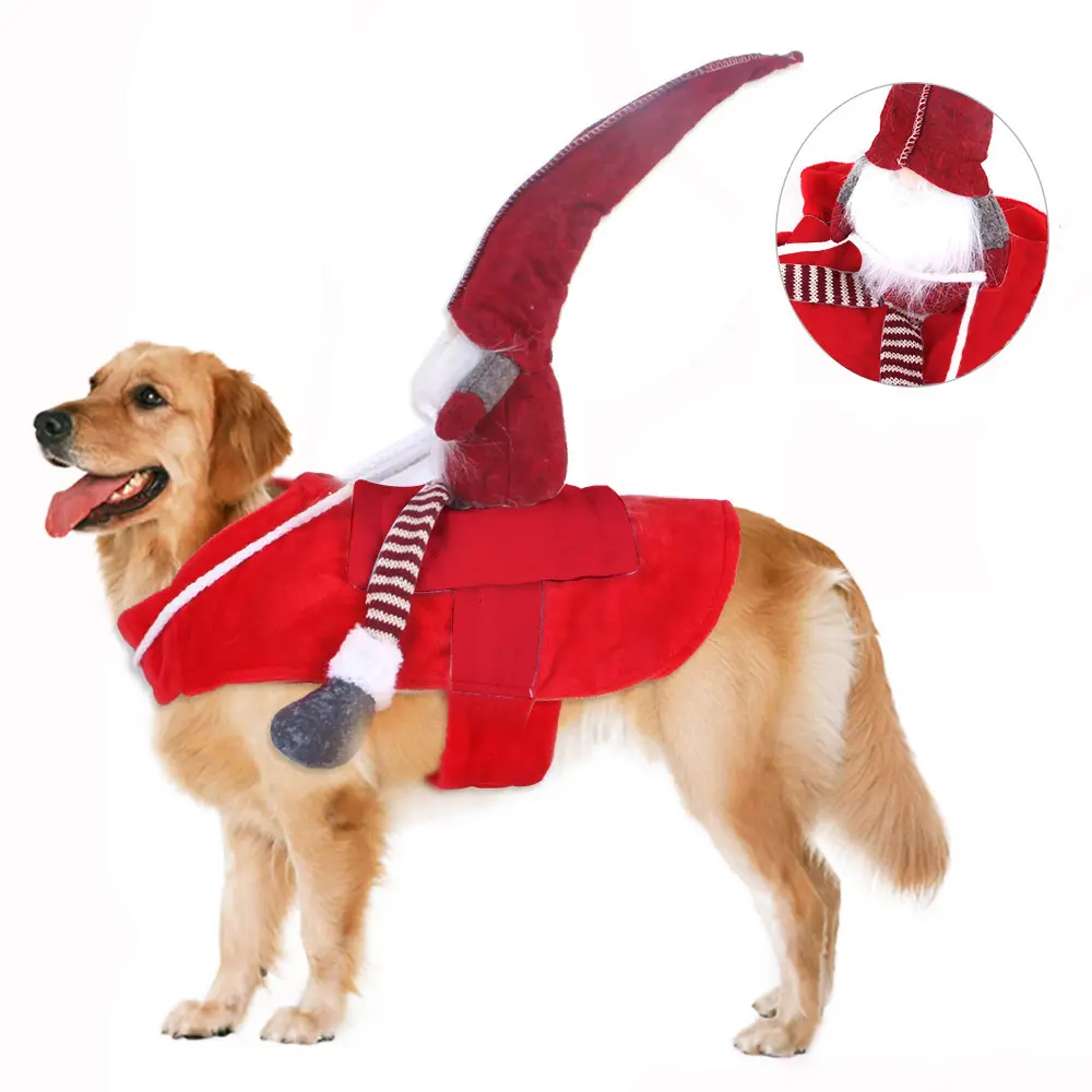 Divertido disfraz de perro de Navidad Santa Claus disfraz de equitación mascota perro gato Navidad ropa de vacaciones