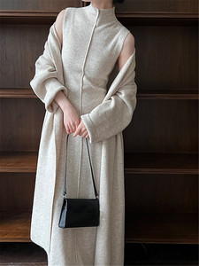 ชุดเดรสคาร์ดิแกนถักยาว2ชิ้นสำหรับสตรีฤดูใบไม้ร่วงฤดูหนาว - Product Image 3